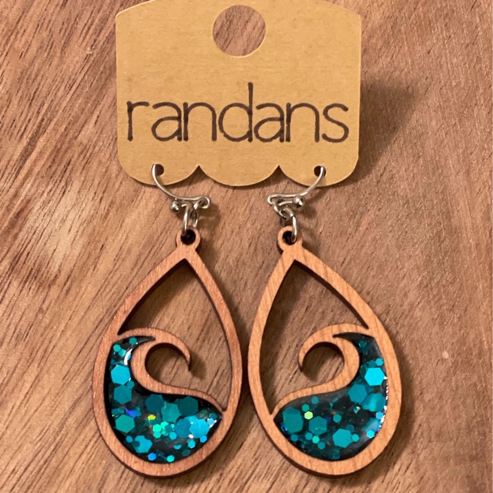 The Wave" Wood Glitter Earrings